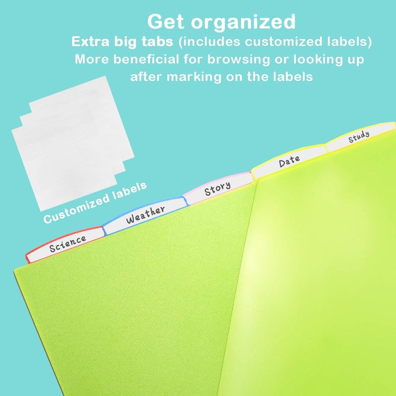 WOT I Durable 5-Tab Binder Dividers with Clear Pocket - 3 Sets, Reusable Plastic Dividers for 3 Ring Binder, 5 Vibrant Colors, Tear-Resistant, Total 15 Tabs (School & Office Supplies) - Image 3